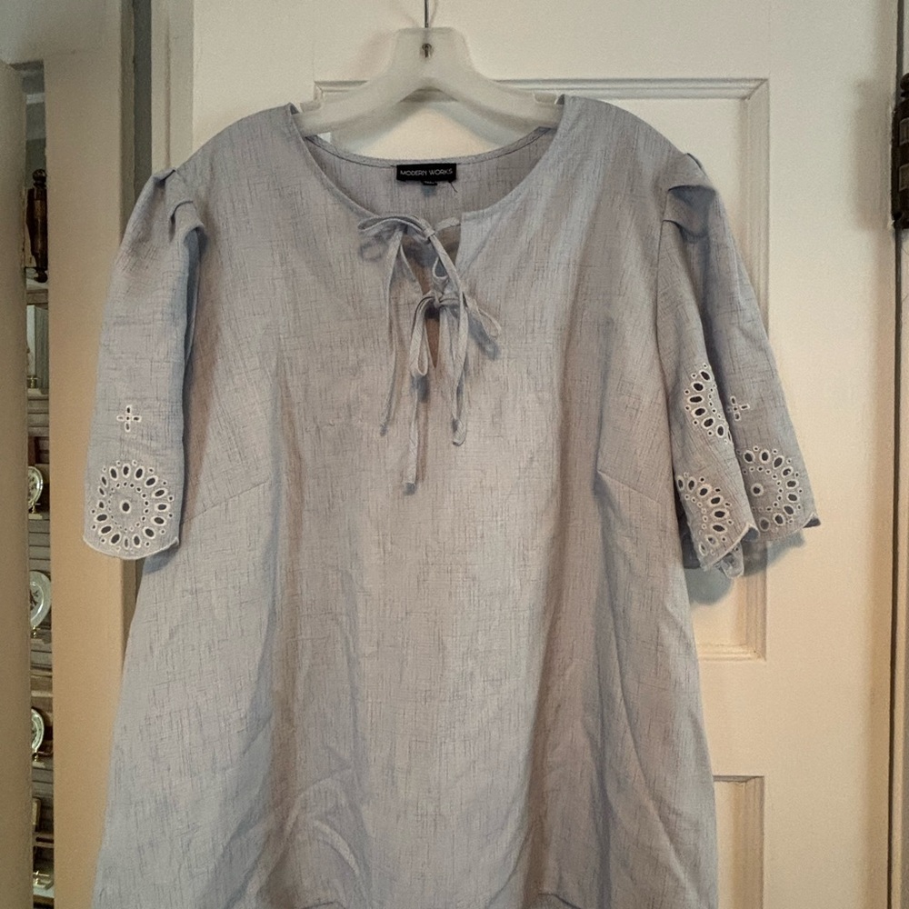 Light Blue Eyelet Sleeve Blouse